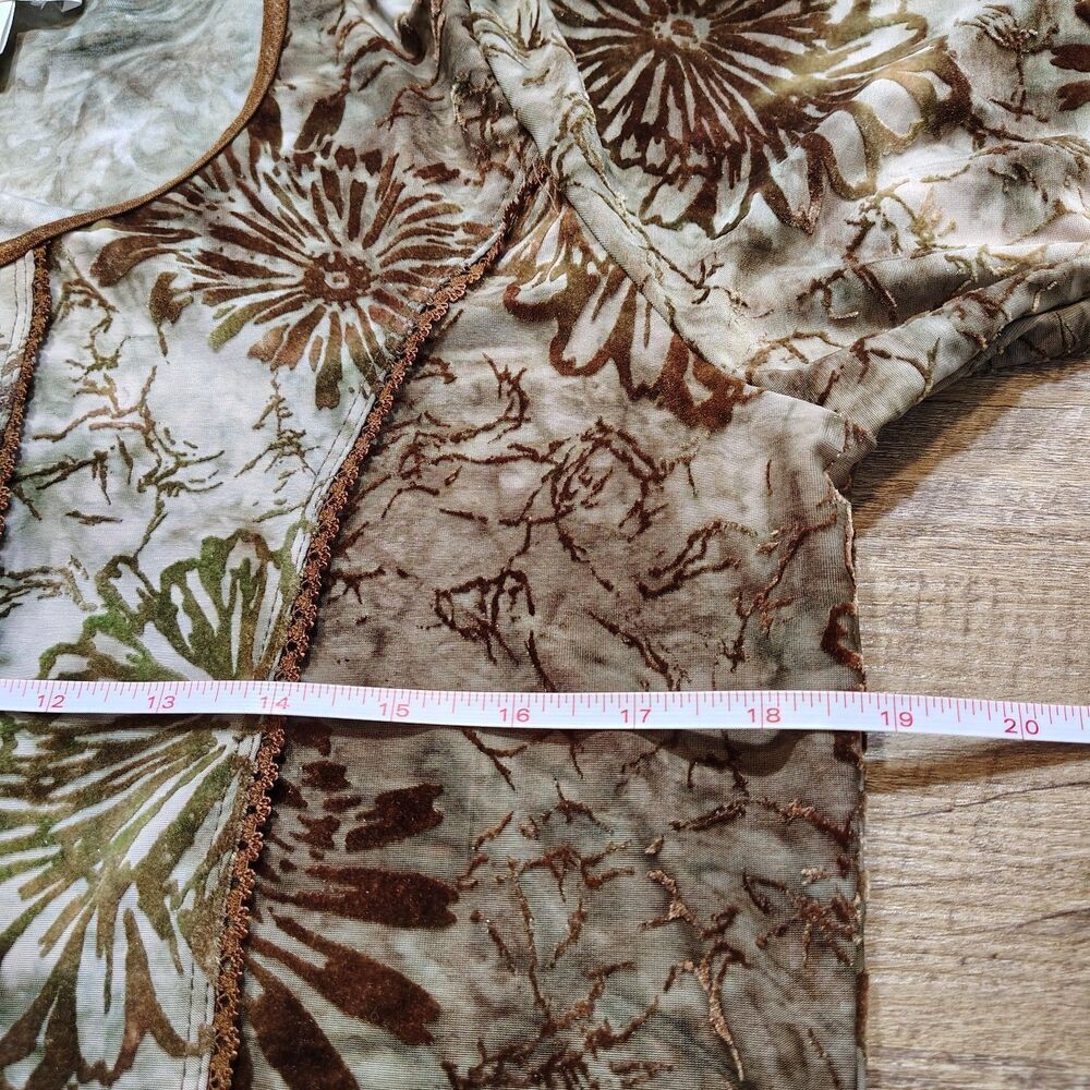 Womens Boho Floral Velvet Top Size L Earthy Brown Cottagecore Festival Hippie - Picture 8 of 8